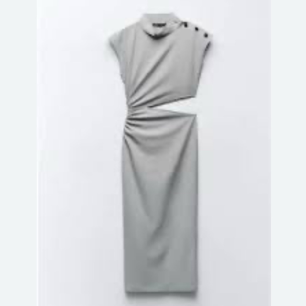 Zara Asymmetrical Gray Dress with Button Detail